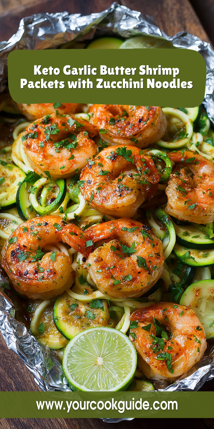 Keto Garlic Butter Shrimp Packets with Zucchini Noodles served warm with cozy spices