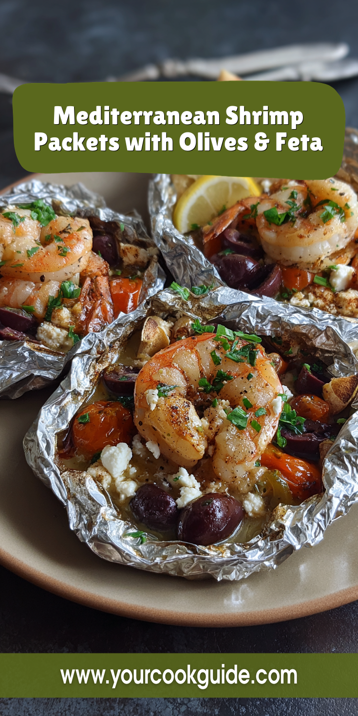 Mediterranean Shrimp Packets with Olives & Feta served warm with cozy spices