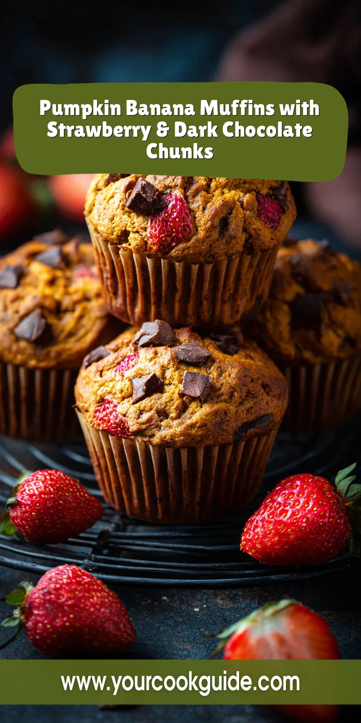 Pumpkin Banana Muffins with Strawberry & Dark Chocolate Chunks served warm with cozy spices