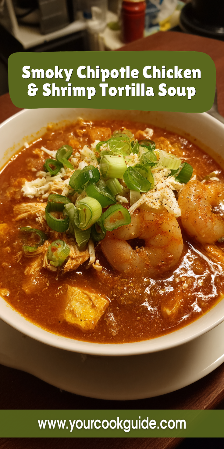 Smoky Chipotle Chicken & Shrimp Tortilla Soup served warm with cozy spices