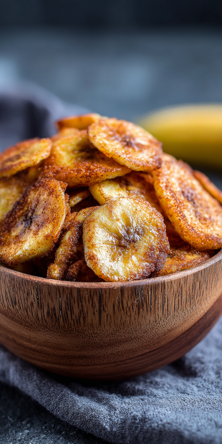 Sugar-Free Cinnamon Air Fryer Banana Chips served warm with cozy spices