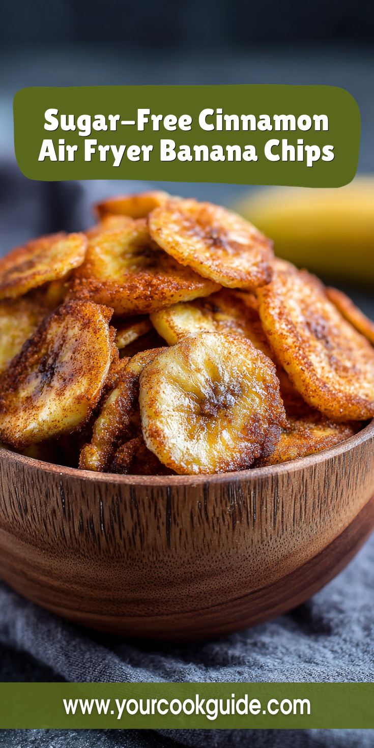 Sugar-Free Cinnamon Air Fryer Banana Chips served warm with cozy spices