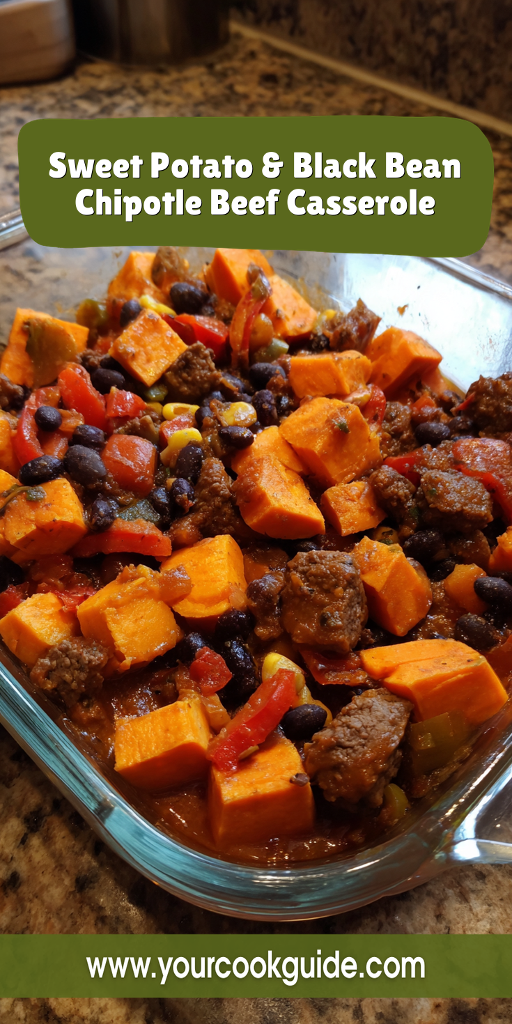 Sweet Potato & Black Bean Chipotle Beef Casserole served warm with cozy spices