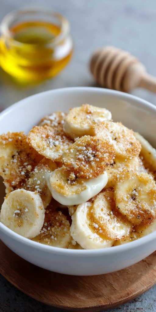 White Chocolate Dipped Air Fryer Banana Chips served warm with cozy spices