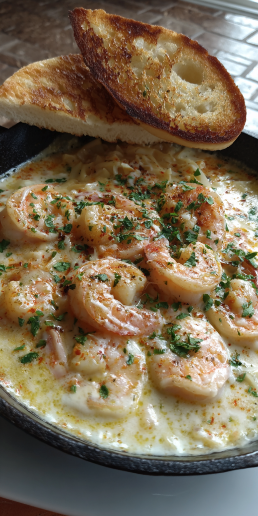 White Garlic Sauce Shrimp Lasagna Soup (Alfredo Style) served warm with cozy spices