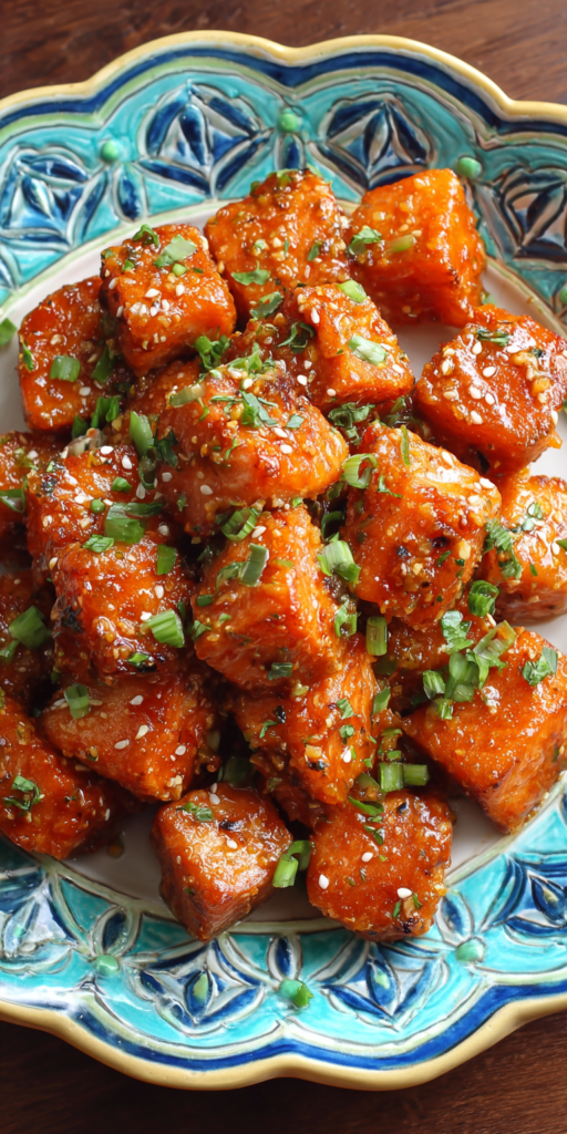 Air Fryer Bang Bang Salmon Bites served warm with cozy spices