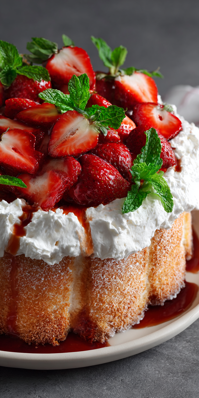 Angel Food Cake Strawberry Shortcake served warm with cozy spices