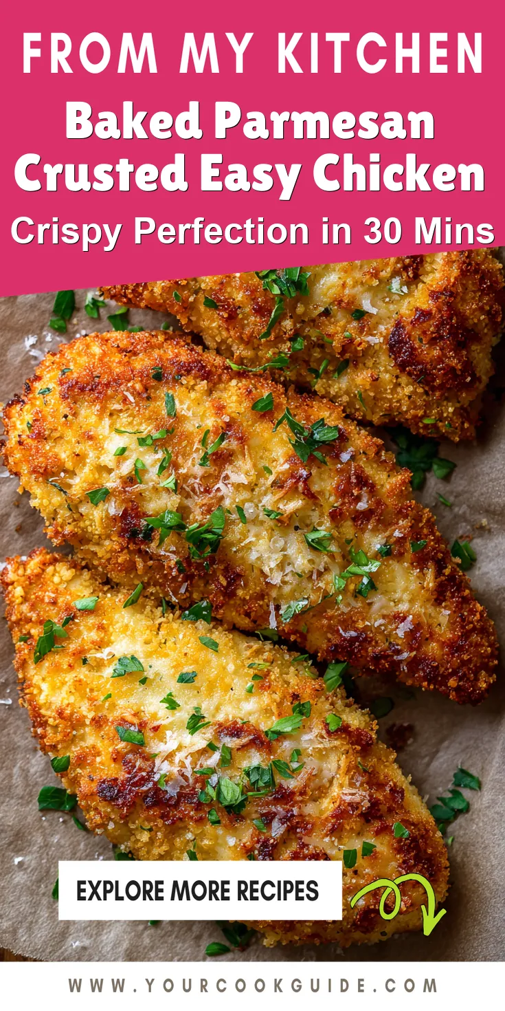 Baked Parmesan Crusted Easy Chicken served warm with cozy spices