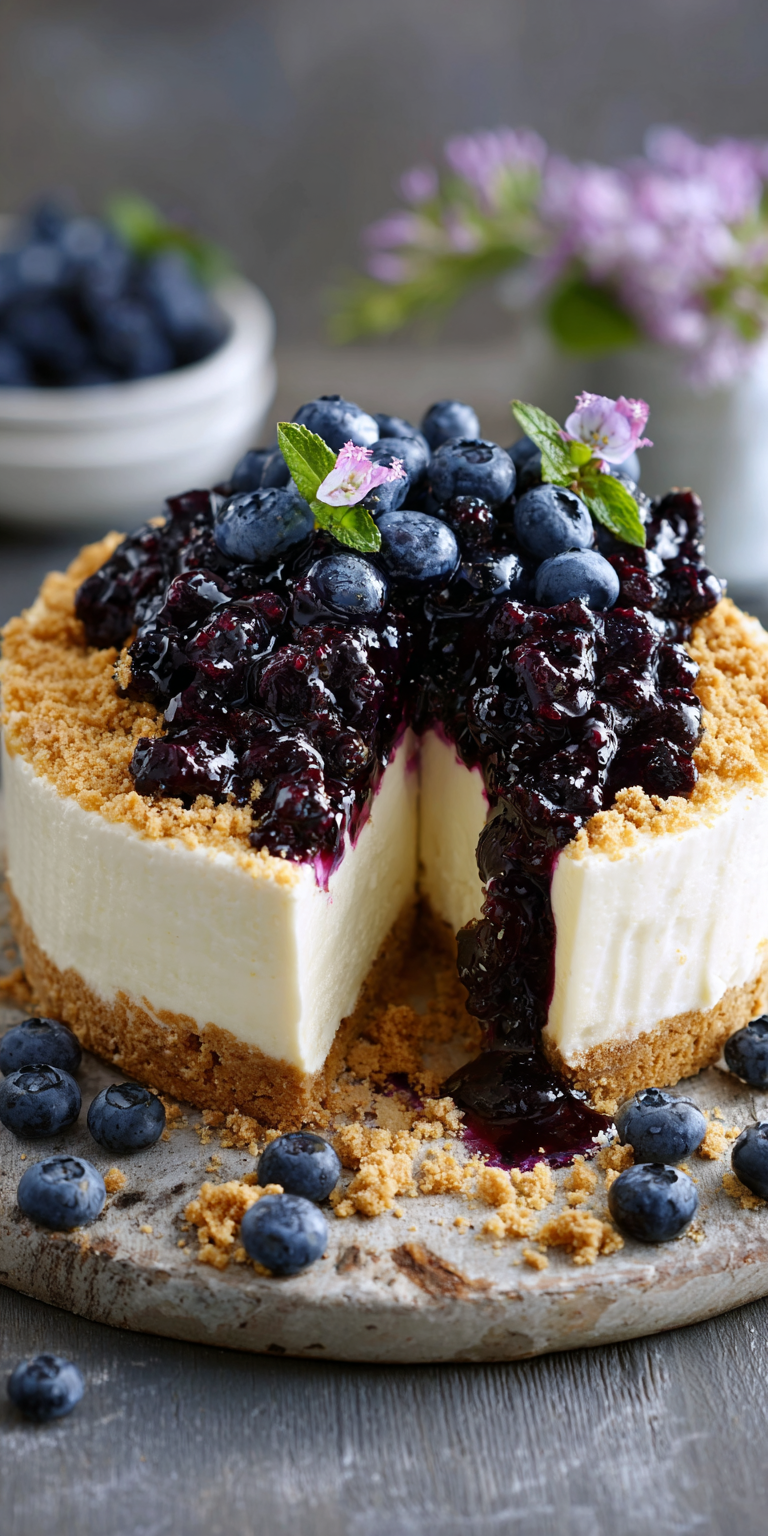Blueberry Crumble Cheesecake served warm with cozy spices