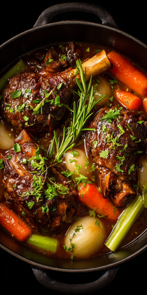 Braised Venison Shanks with Herbs served warm with cozy spices