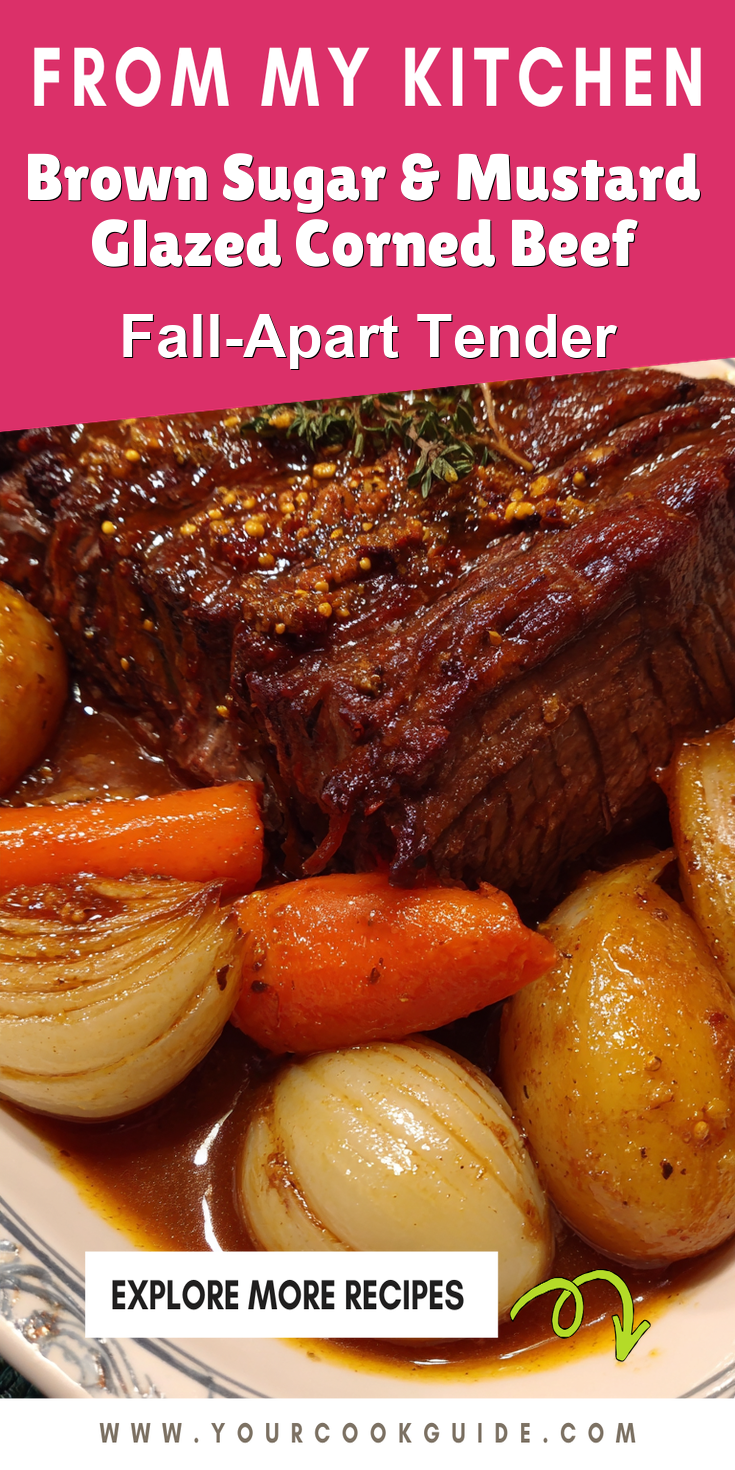 Brown Sugar & Mustard Glazed Corned Beef served warm with cozy spices