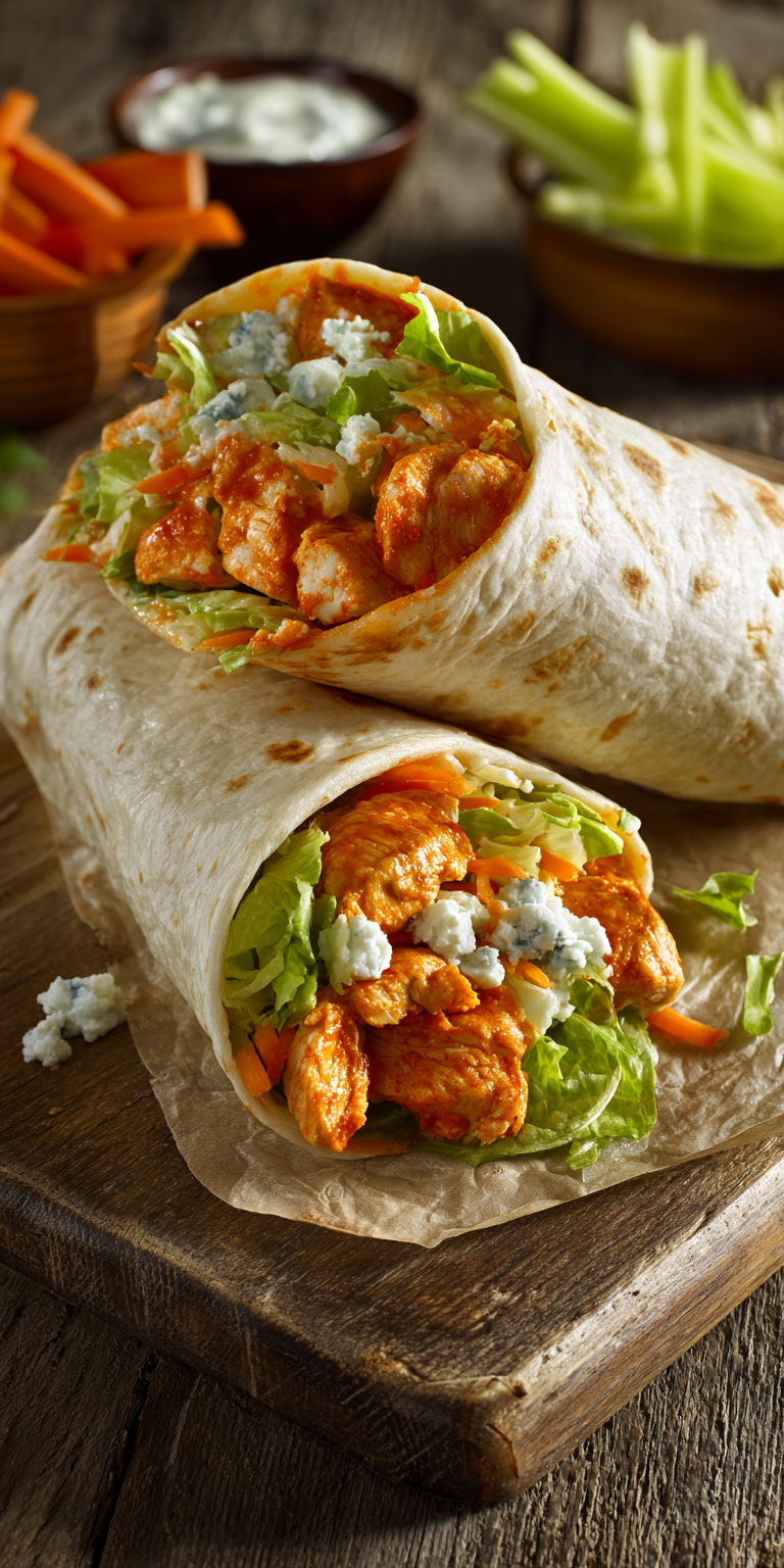 Buffalo Chicken Wraps for Lunch served warm with cozy spices