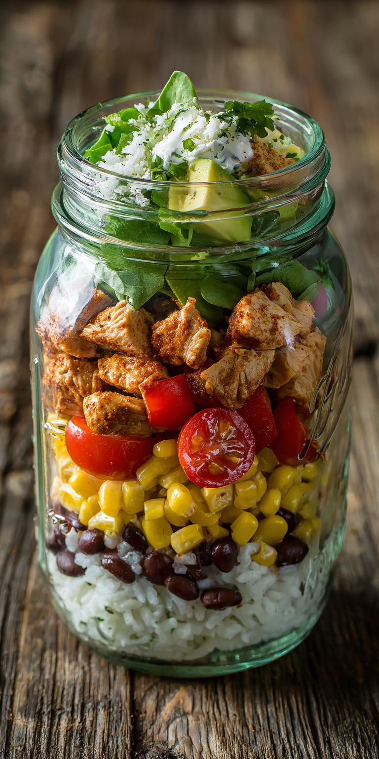Burrito Bowl Mason Jar Healthy Lunch Recipe