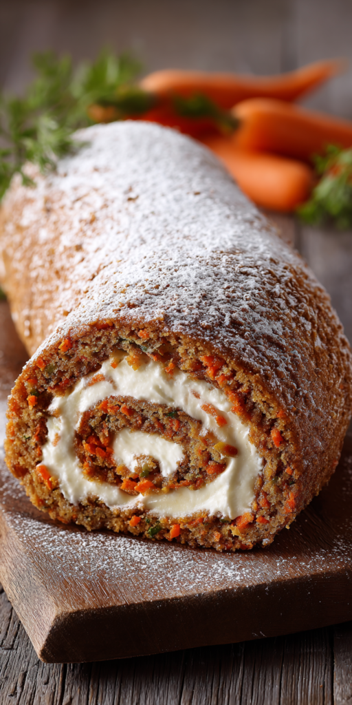 Carrot Cake Roll with Cream Cheese Filling served warm with cozy spices