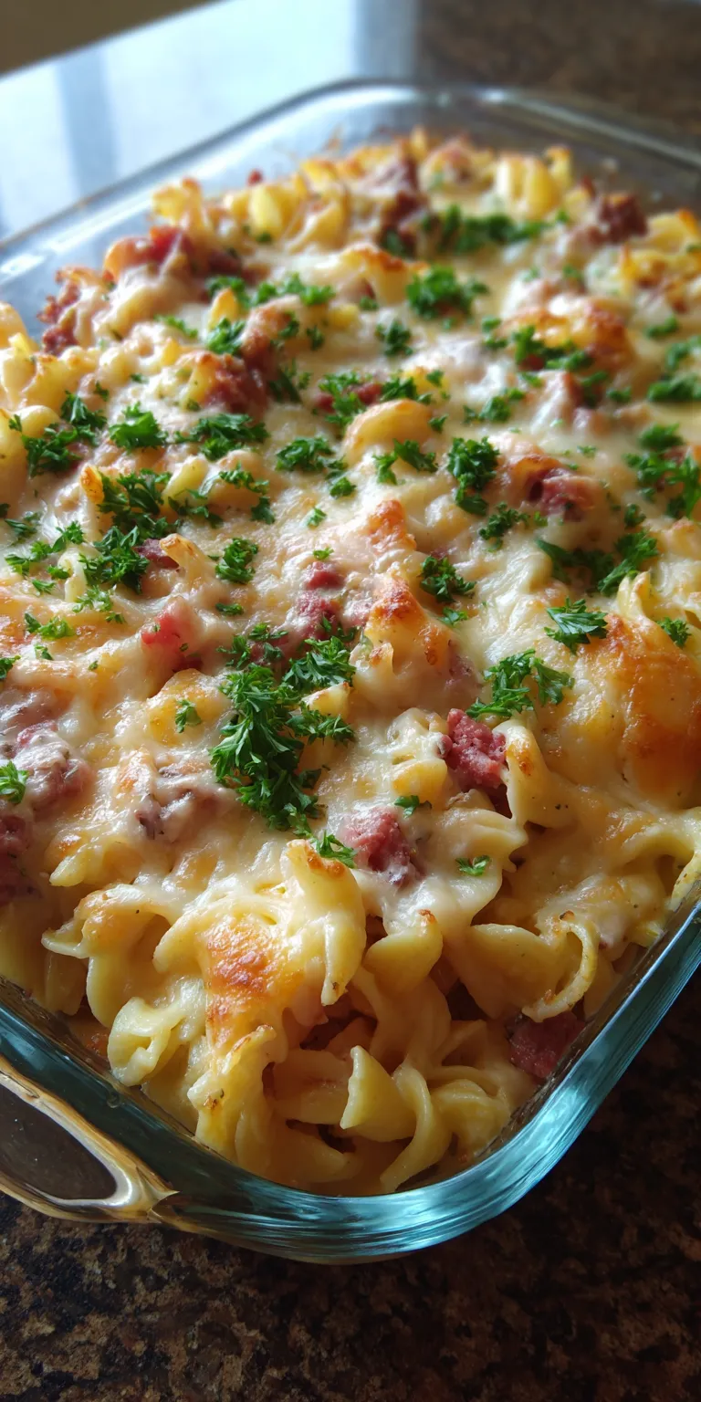 Cheesy Corned Beef Casserole Bake served warm with cozy spices