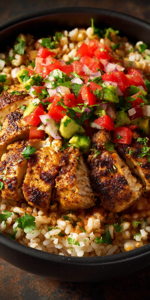 Chicken Burrito Bowl Protein Meal Prep served warm with cozy spices