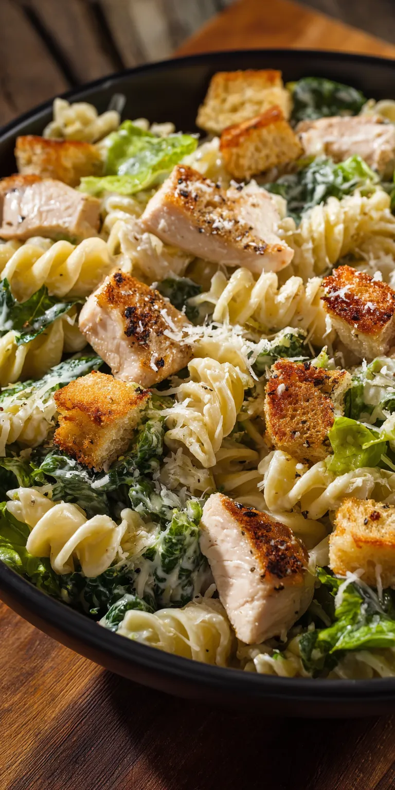 Chicken Caesar Pasta Salad Healthy Lunch served warm with gentle spices and a cozy aroma