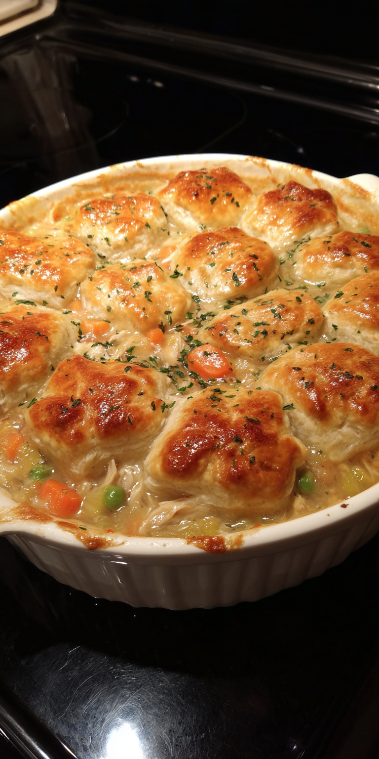 Chicken Pot Pie Casserole Simple Dinner Ideas served warm with cozy spices