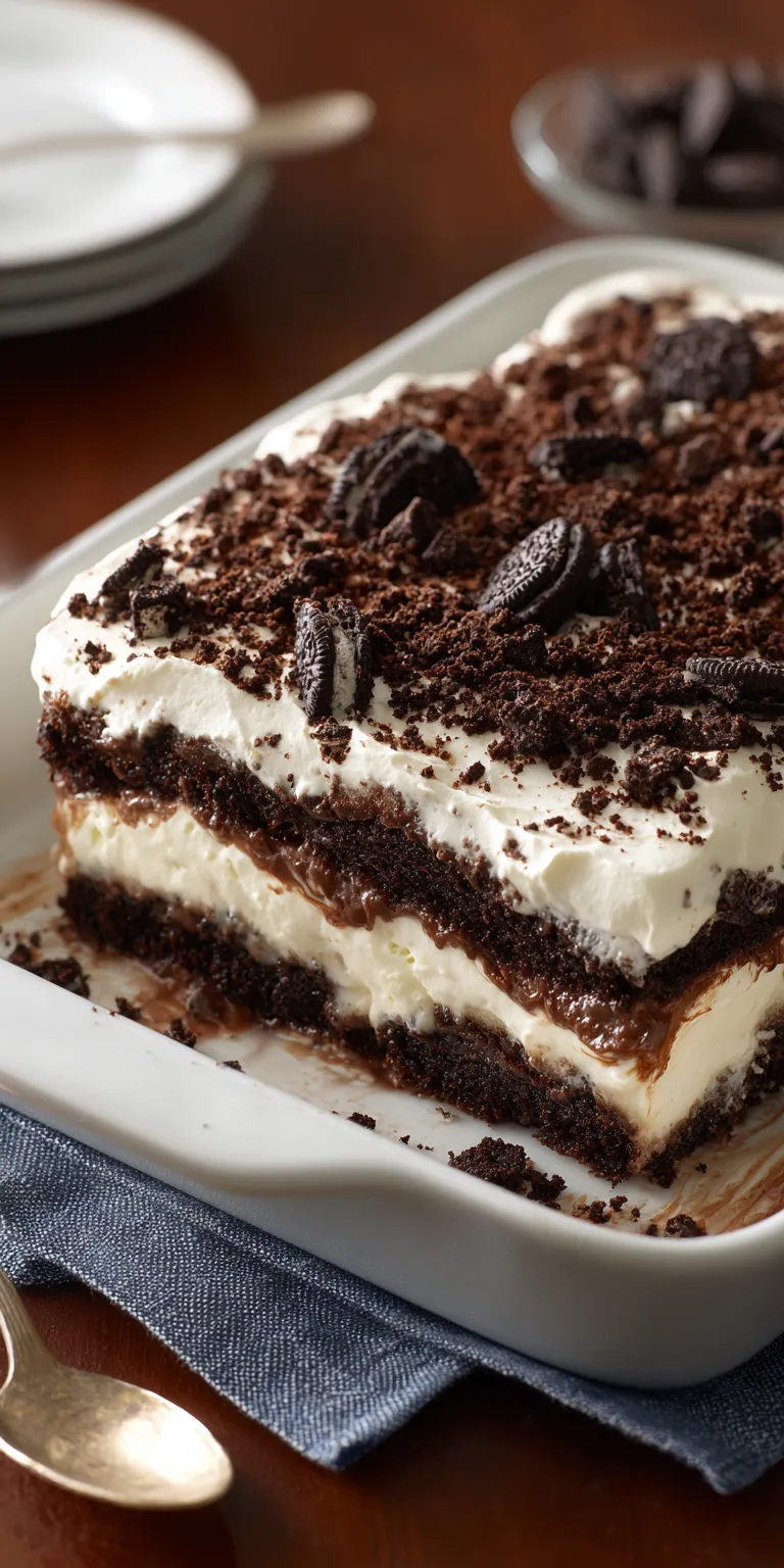 Chocolate Lasagna Layered Dessert served warm with cozy spices