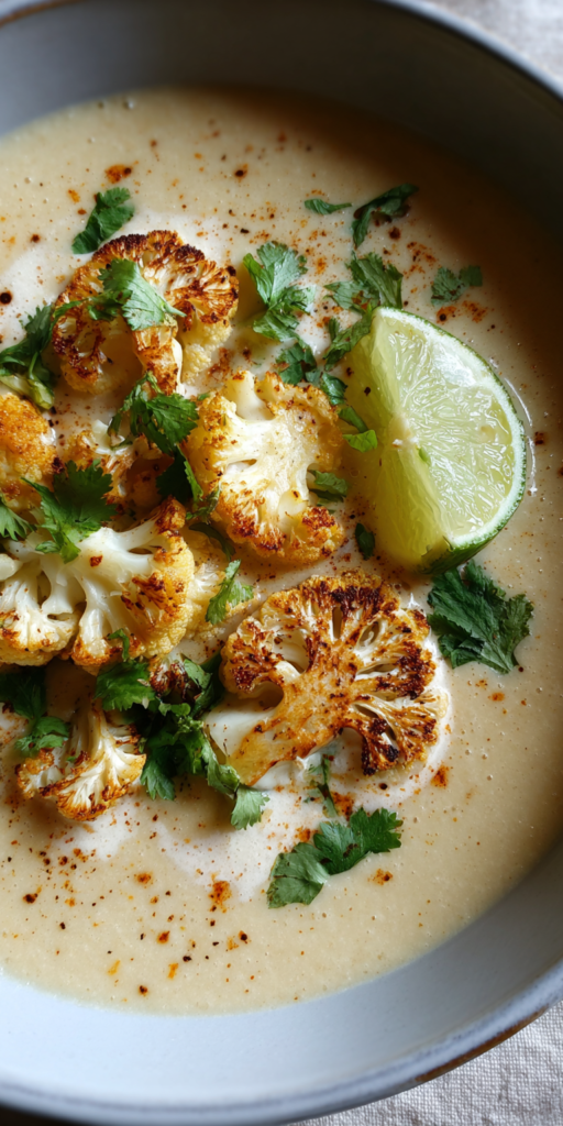 Coconut Cauliflower Soup served warm with cozy spices