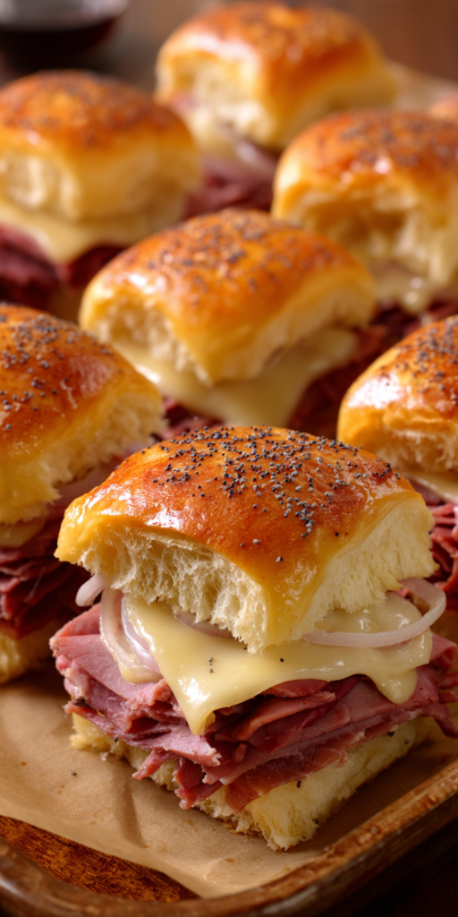 Corned Beef Sliders on Hawaiian Rolls served warm with cozy spices
