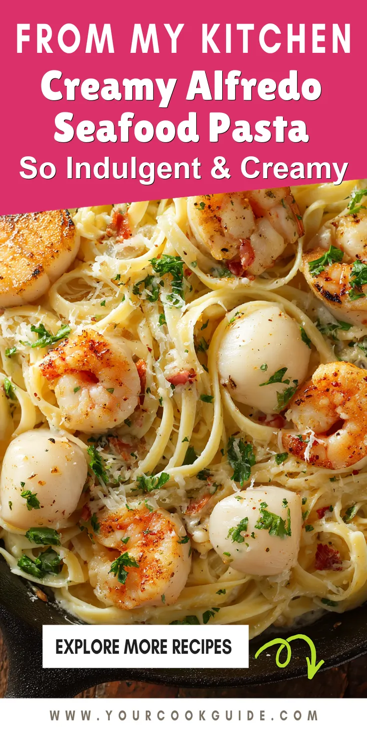 Creamy Alfredo Seafood Pasta served warm with cozy spices
