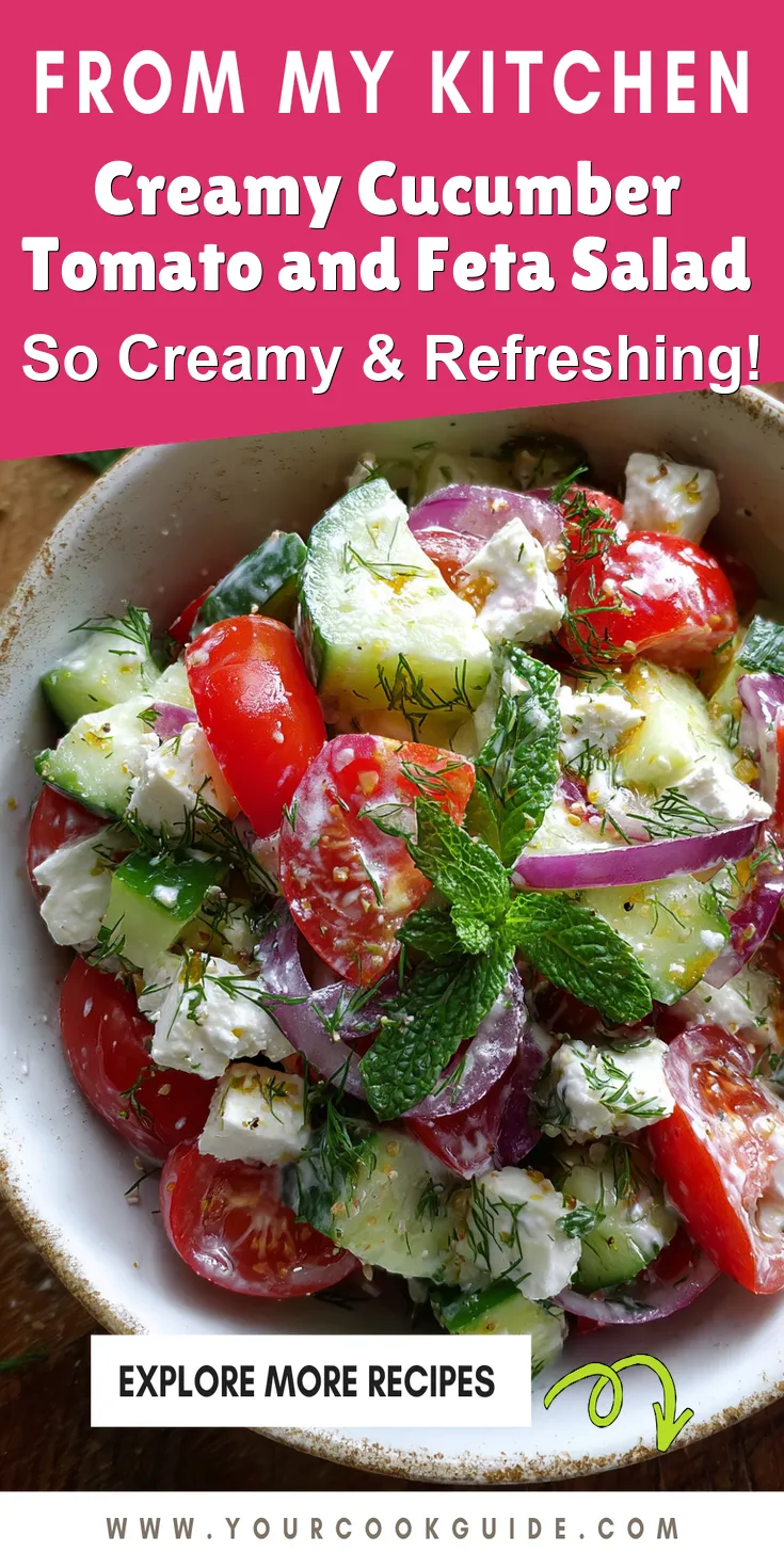 Creamy Cucumber Tomato and Feta Salad served warm with cozy spices