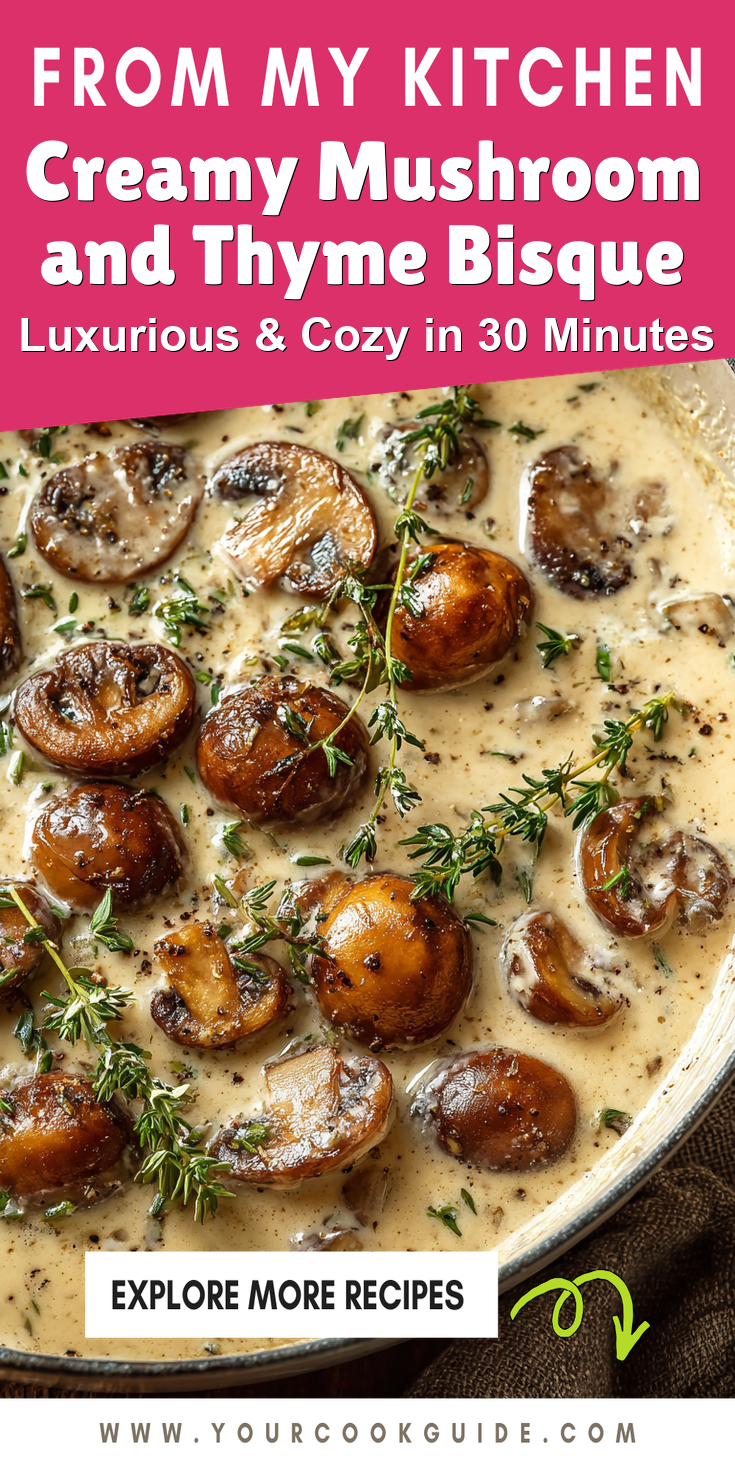 Creamy Mushroom and Thyme Bisque served warm with cozy spices
