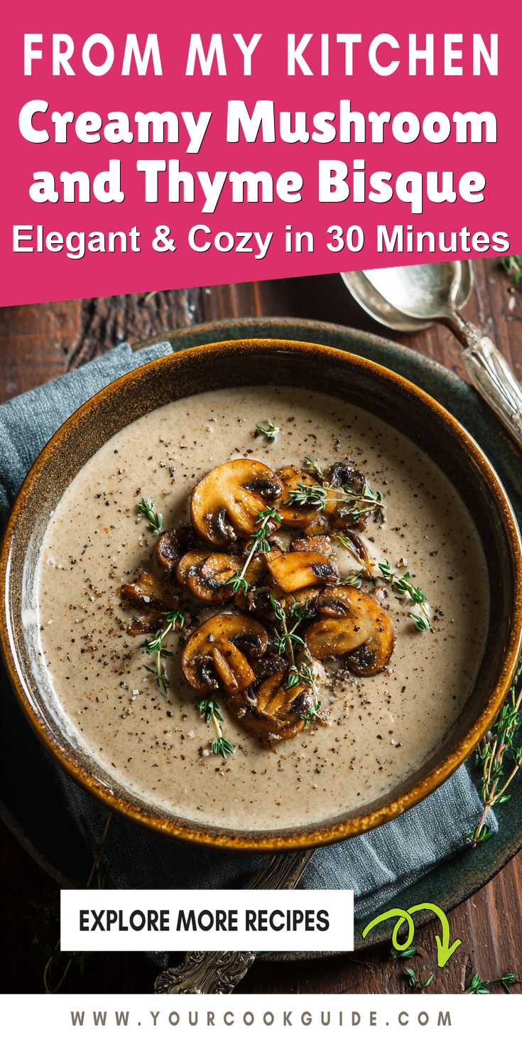 Creamy Mushroom and Thyme Bisque served warm with cozy spices