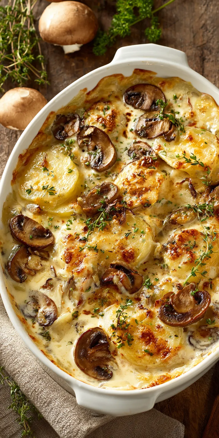Creamy Mushroom Scalloped Potatoes served warm with cozy spices