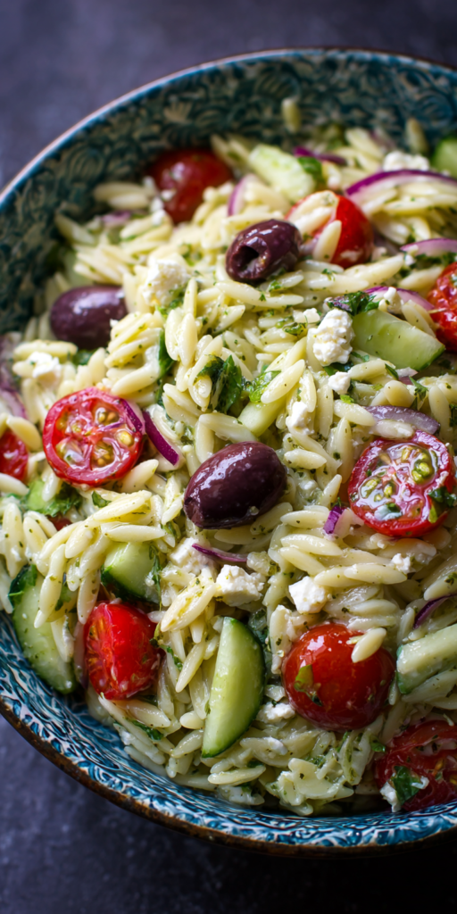 Creamy Pesto Orzo Mediterranean Salad Recipe