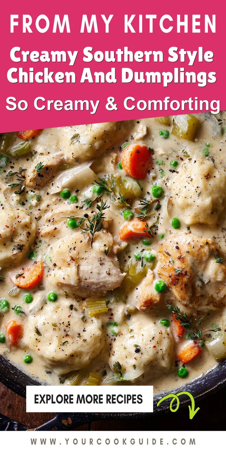 Creamy Southern Style Chicken And Dumplings served warm with cozy spices