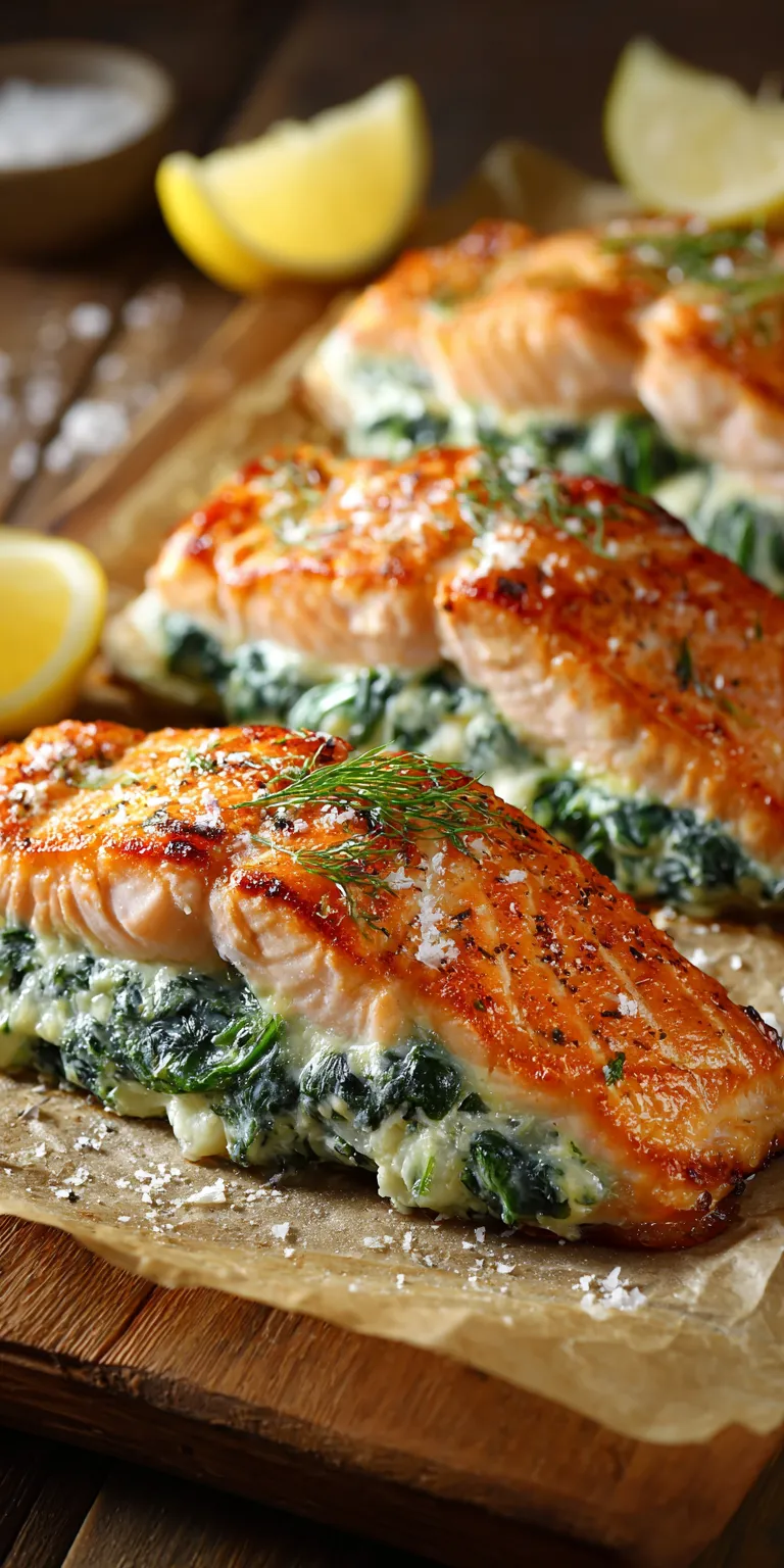 Creamy Spinach Stuffed Salmon served warm with cozy spices