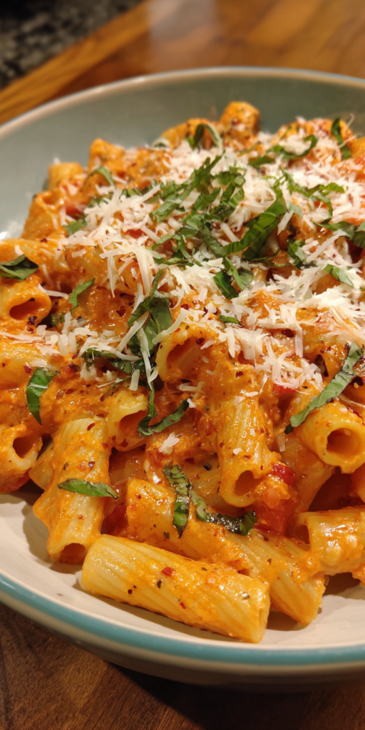 Creamy Tomato Basil Pasta served warm with cozy spices
