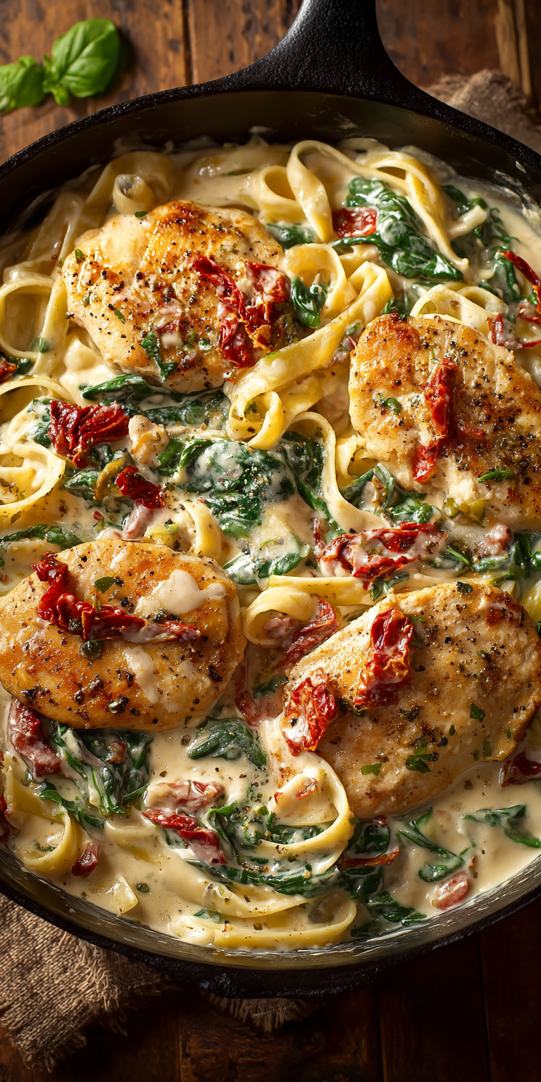 Creamy Tuscan Chicken Pasta served warm with cozy spices