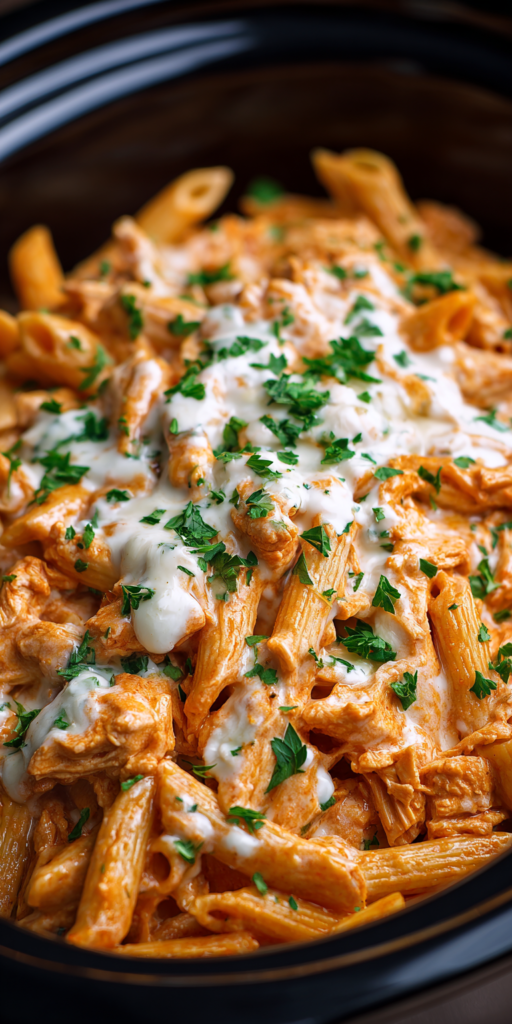 Crockpot Buffalo Chicken Dip Pasta served warm with cozy spices