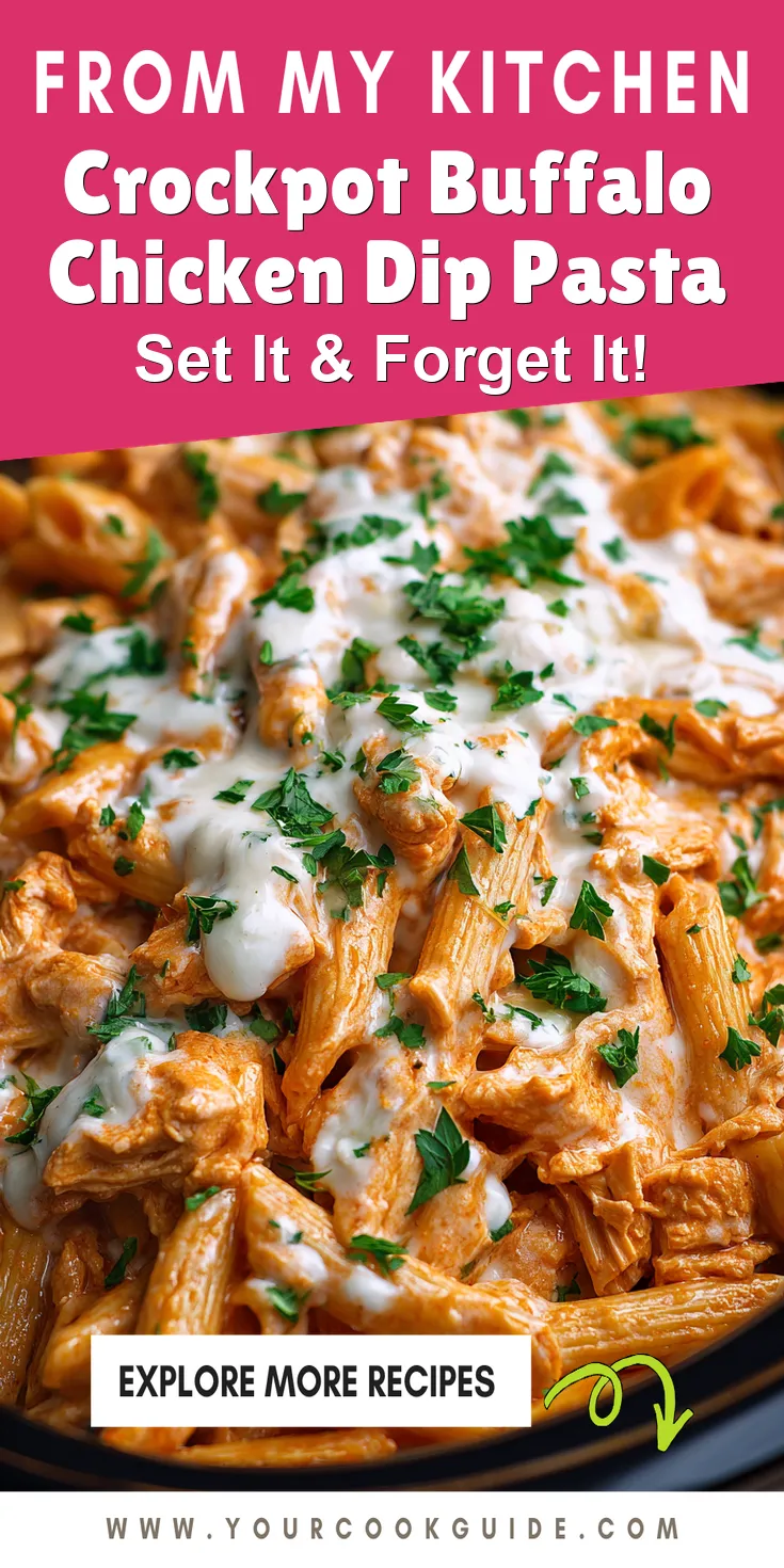 Crockpot Buffalo Chicken Dip Pasta served warm with cozy spices