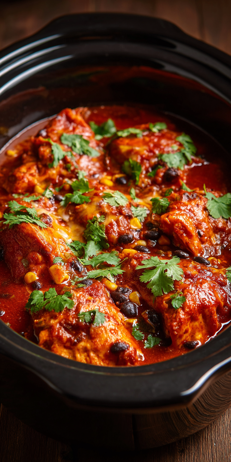 Crockpot Chicken Enchilada Casserole Recipe