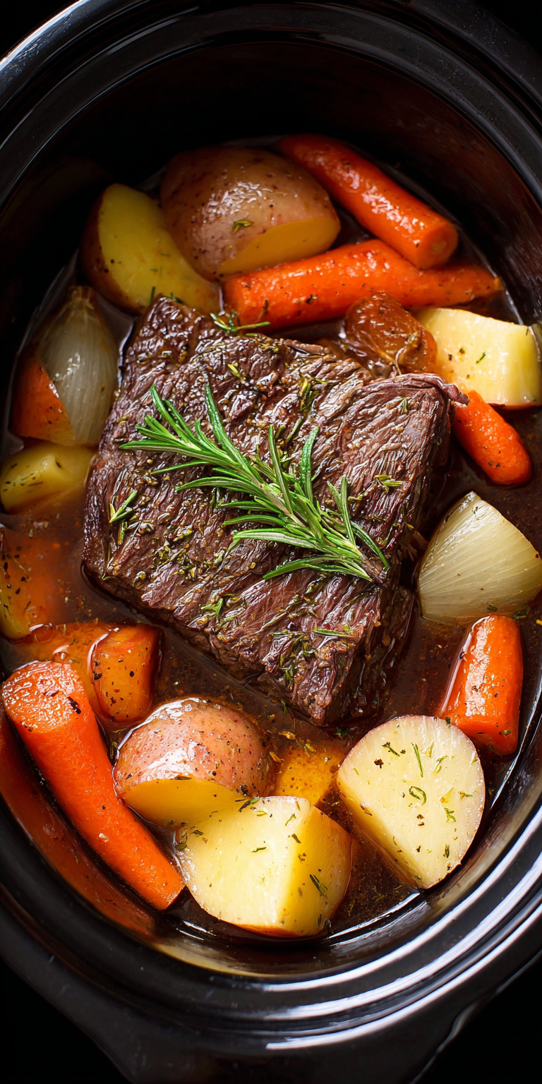 Crockpot Venison Pot Roast Dinner served warm with gentle spices and a cozy aroma