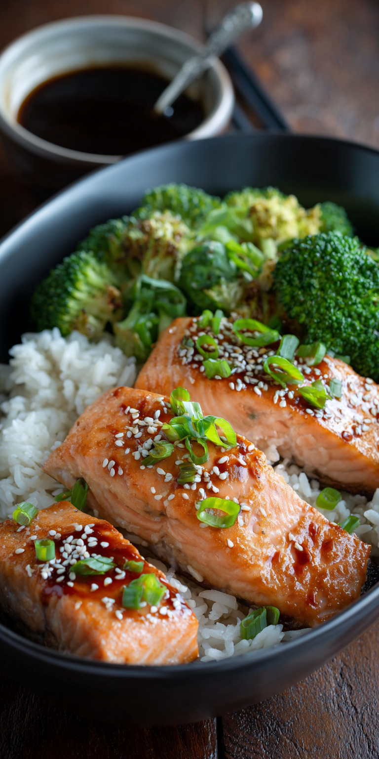 Easy Teriyaki Salmon Rice Bowl served warm with cozy spices