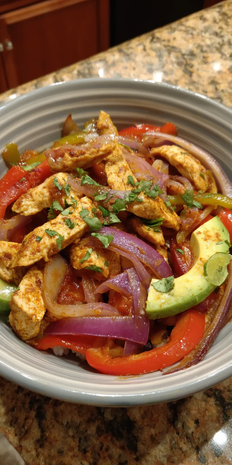Fajita Chicken Burrito Lunch Bowl served warm with cozy spices
