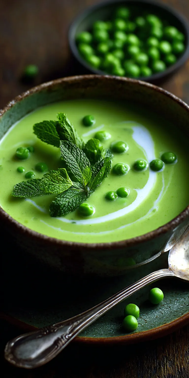 Fresh Green Pea and Mint Bisque served warm with cozy spices
