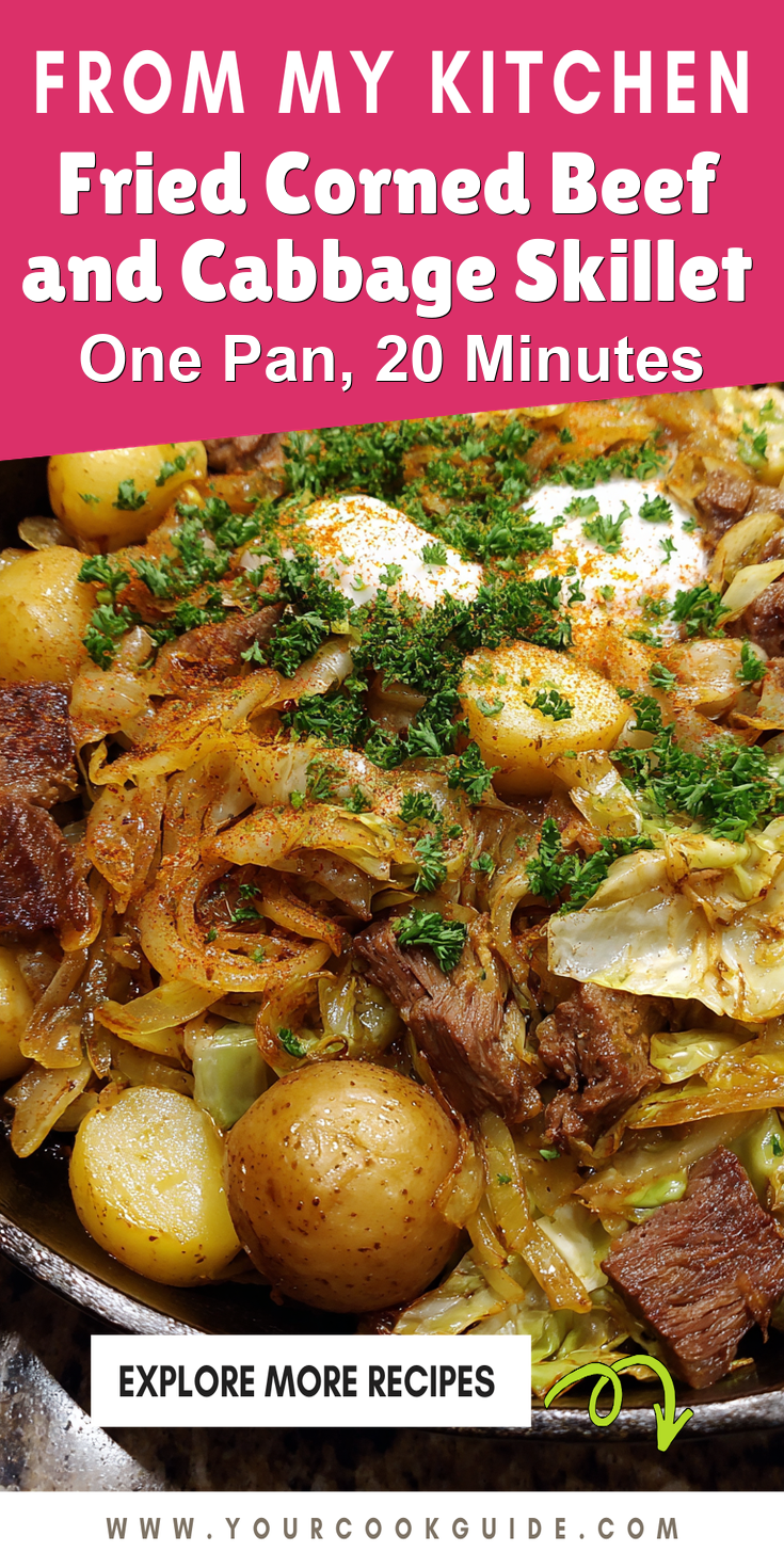 Fried Corned Beef and Cabbage Skillet served warm with cozy spices