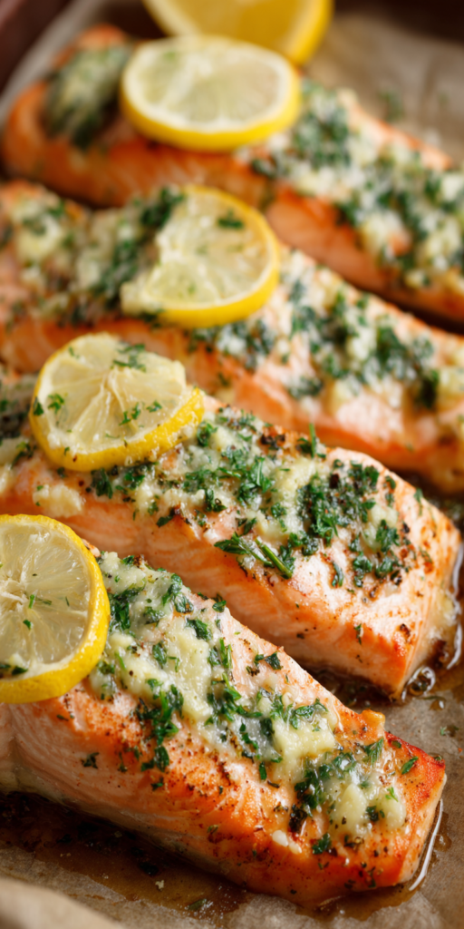 Garlic Butter Baked Salmon Fillet served warm with cozy spices
