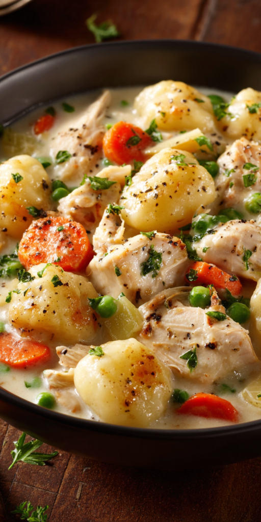 Gnocchi Style Chicken And Dumplings served warm with cozy spices