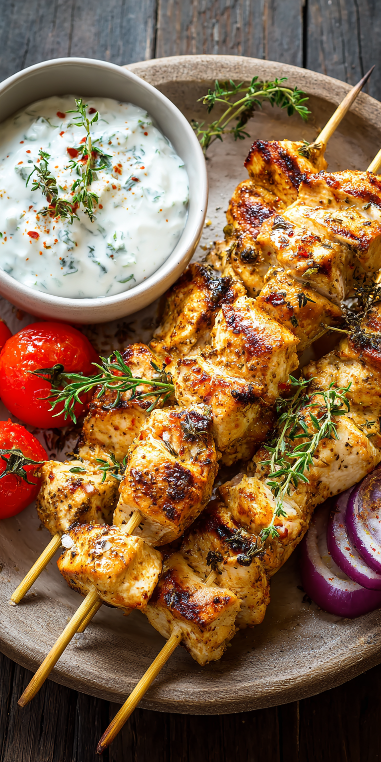 Greek Chicken Souvlaki Easy Meal served warm with cozy spices
