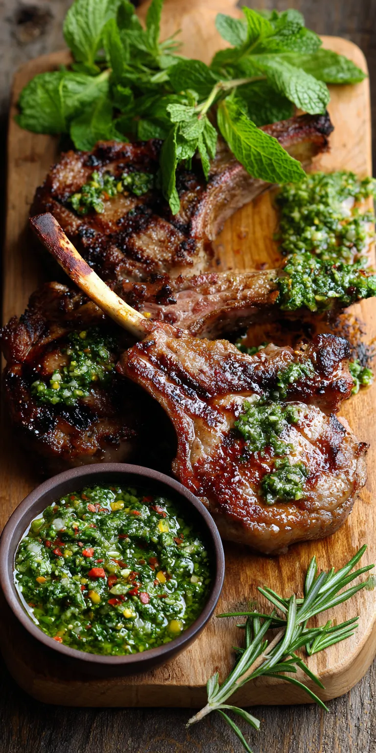 Grilled Lamb Chops with Mint Chimichurri served warm with cozy spices