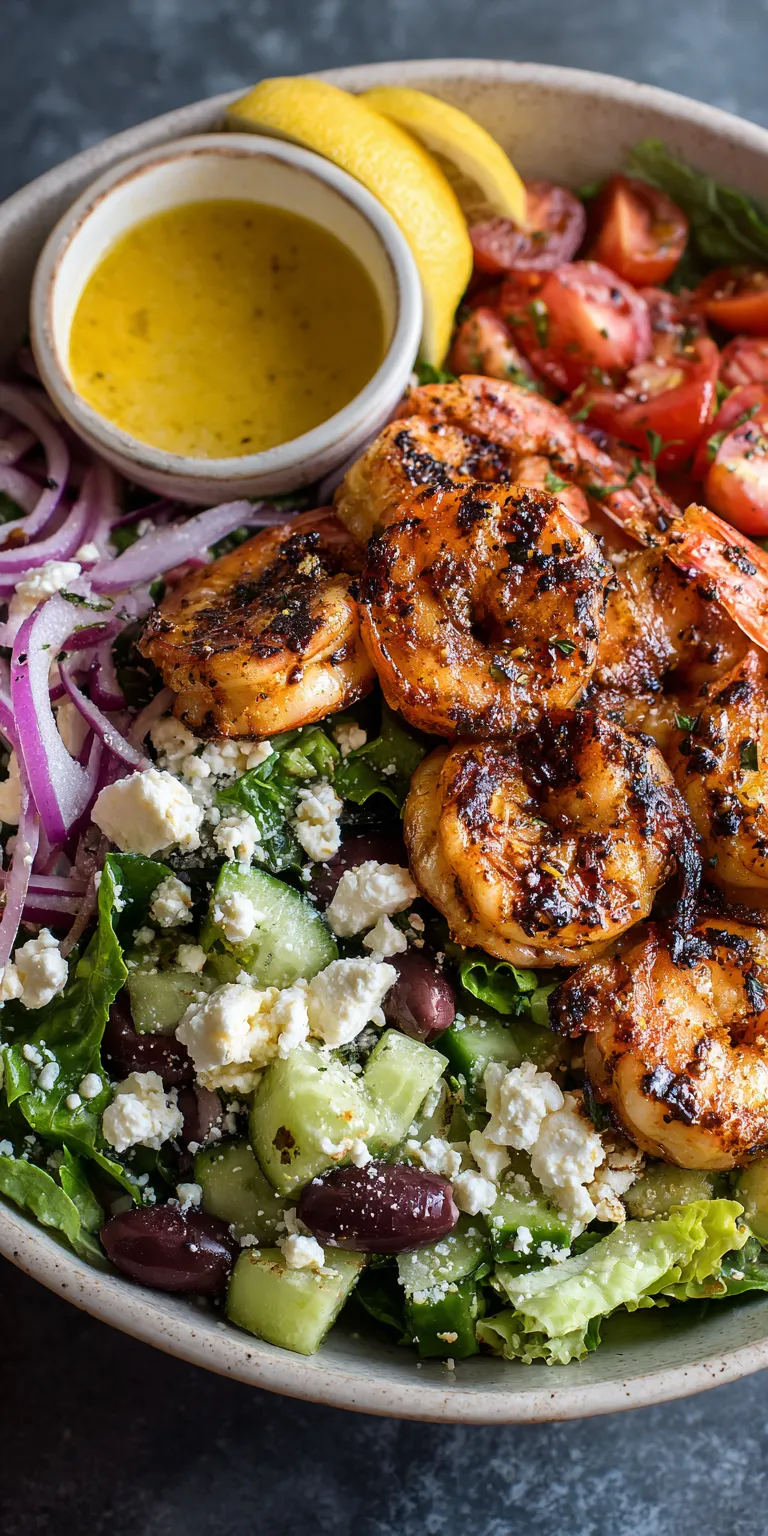 Grilled Shrimp and Feta Salad Bowl served warm with cozy spices