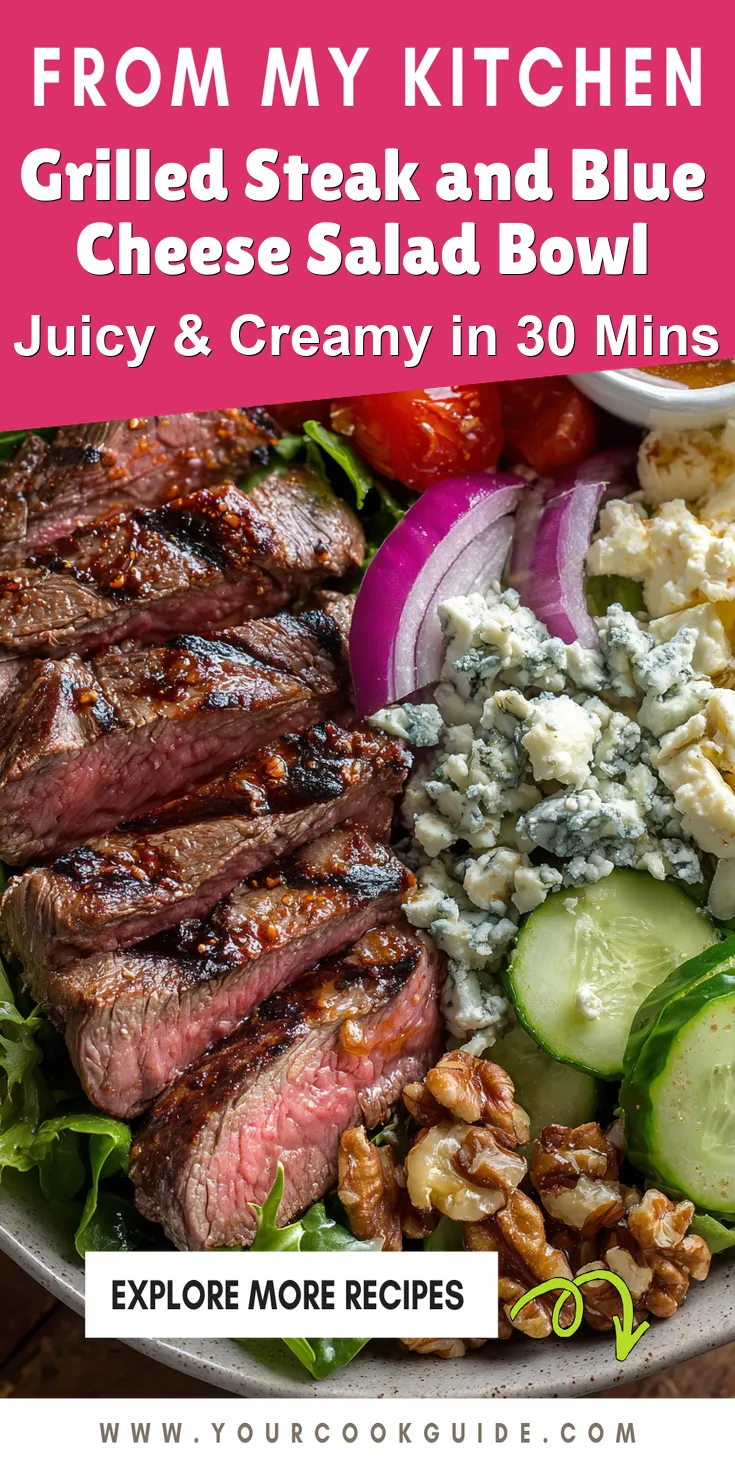 Grilled Steak and Blue Cheese Salad Bowl served warm with cozy spices