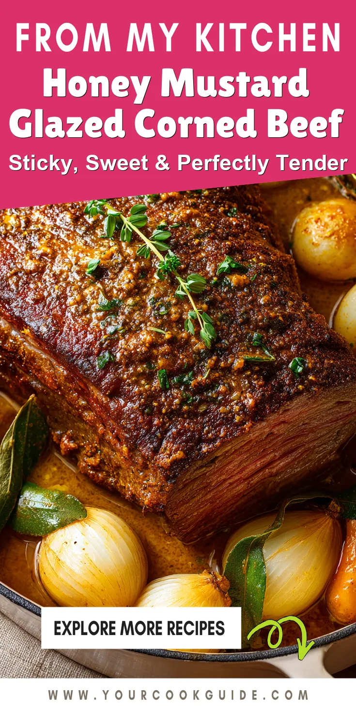 Honey Mustard Glazed Corned Beef served warm with cozy spices